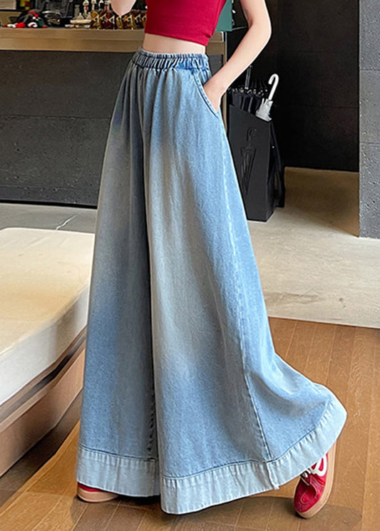 Leg Wide Blue Pockets Waist Fashion Jeans Elastic FashionChic