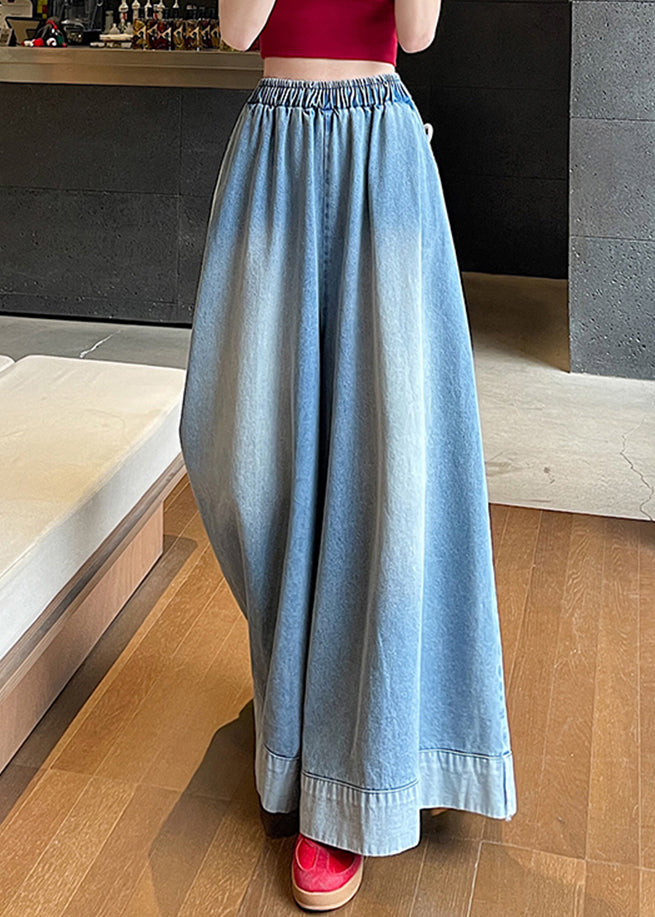 Leg Wide Blue Pockets Waist Fashion Jeans Elastic FashionChic
