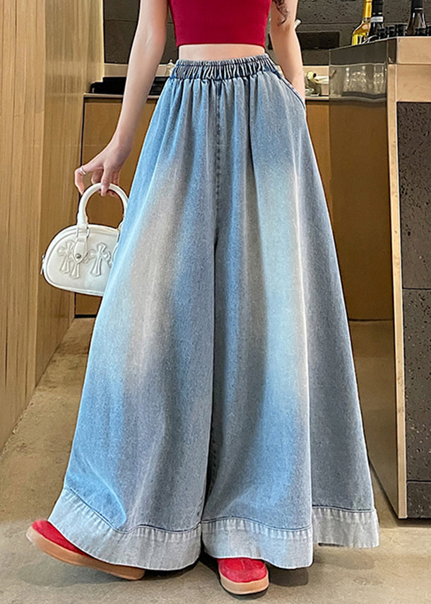 Leg Wide Blue Pockets Waist Fashion Jeans Elastic FashionChic