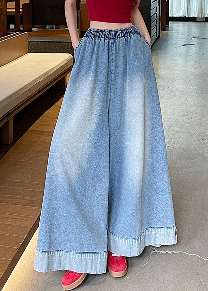 Leg Wide Blue Pockets Waist Fashion Jeans Elastic FashionChic