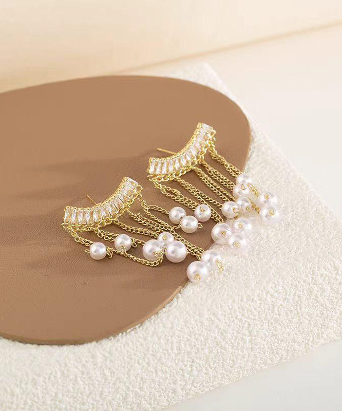 Pearl Gold Drop Copper Earrings Fashion Overgild Tassel FashionChic
