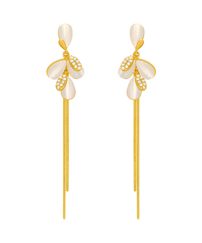 Fashion Gold Sterling Silver Alloy Cat's Eye Tassel Drop Earrings QQ058 JEW-EAR240811