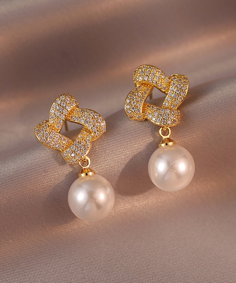 Fashion Gold Sterling Silver Alloy Zircon Pearl Square Drop Earrings RA004 ABC