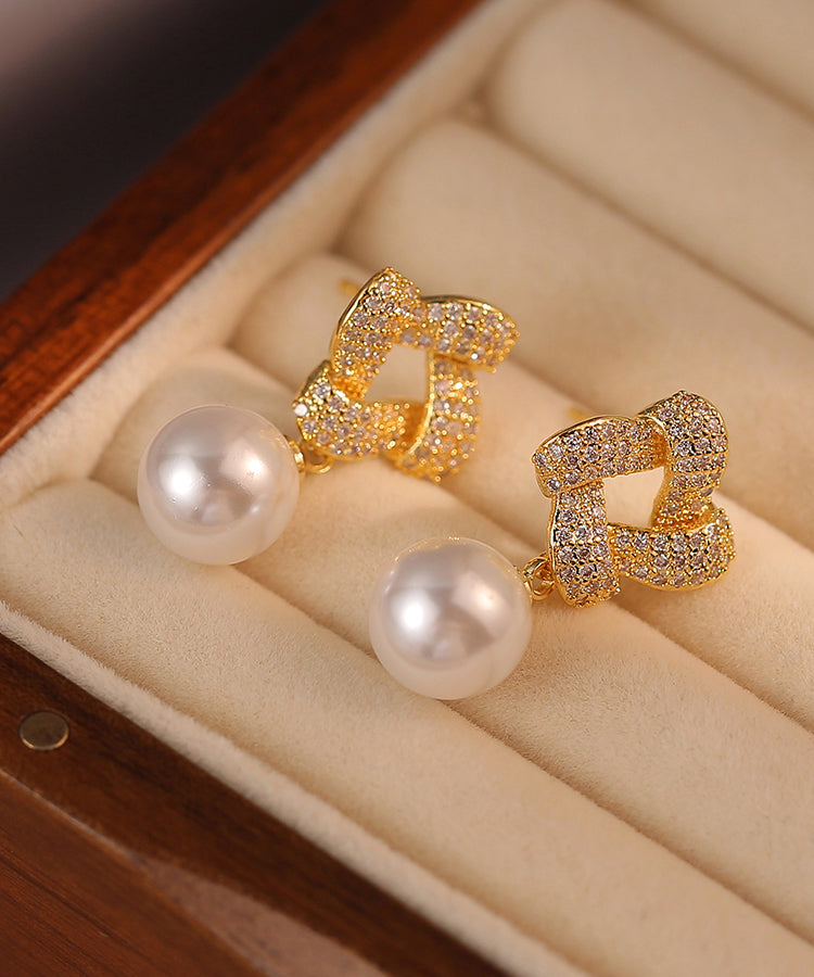 Fashion Gold Sterling Silver Alloy Zircon Pearl Square Drop Earrings RA004 ABC