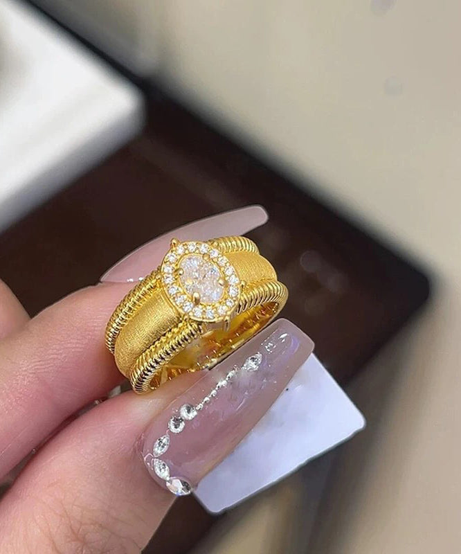 Open Sterling Gold Overgild Silver Fashion Zircon Rings FashionChic