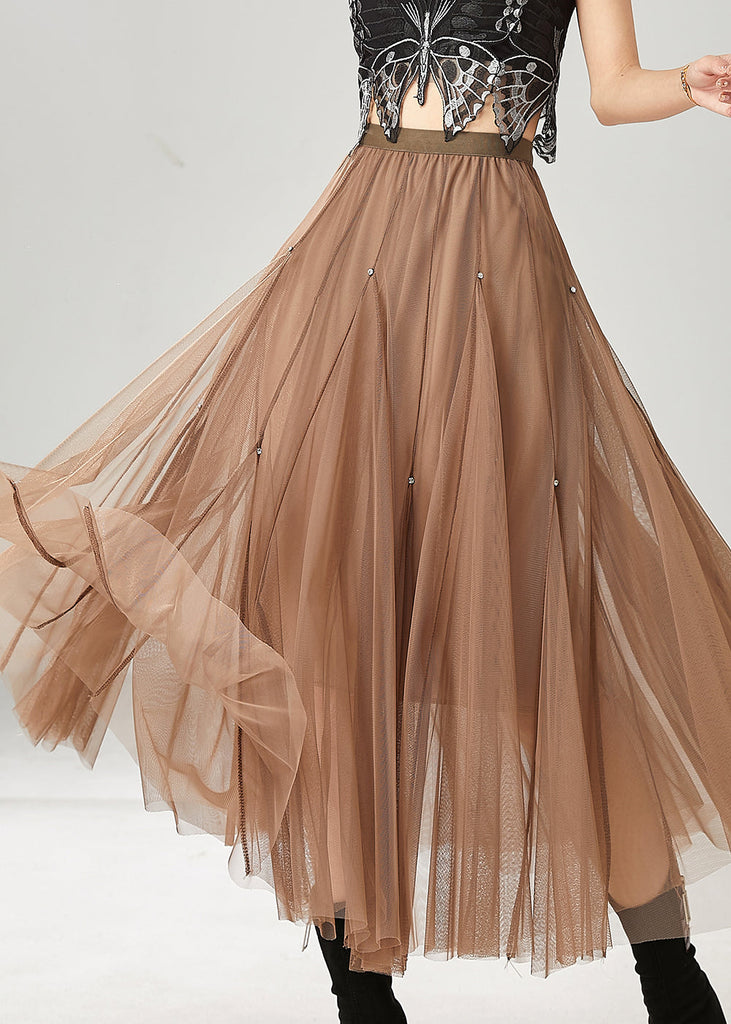 Fashion Khaki Exra Large Hem Nail Bead Tulle Skirts Spring YU1018 Ada Fashion