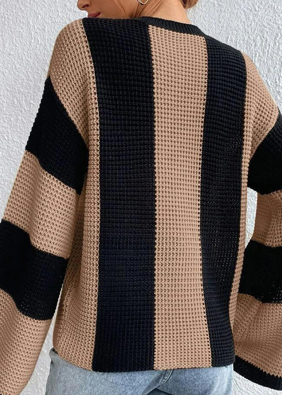 Fashion Khaki O Neck Striped Women Knit Sweaters Fall QY007 BB-ZS-WM-NTP241002