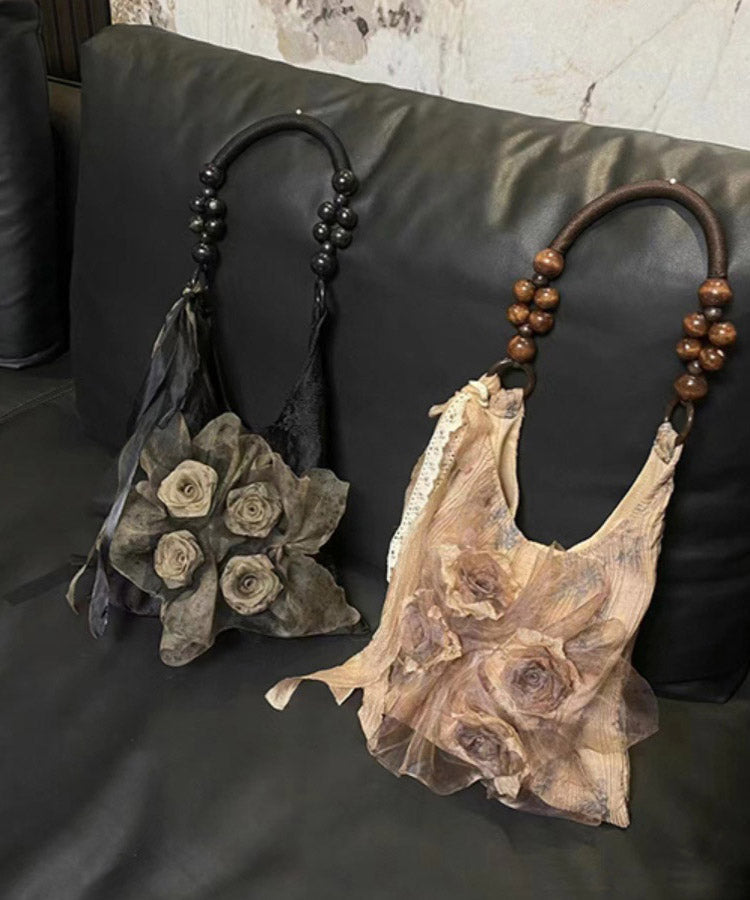 Fashion Khaki Tie Dye Floral Cotton Satchel Handbag QF010 Bag-BGS241017