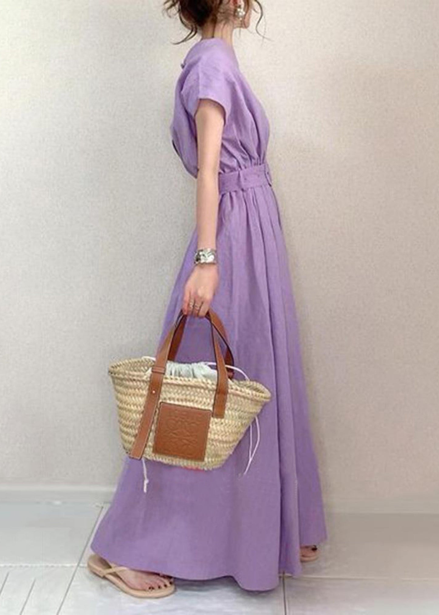 Cotton Tunic Summer Dress Ankle Large Exra Hem Fashion Lavender FashionChic