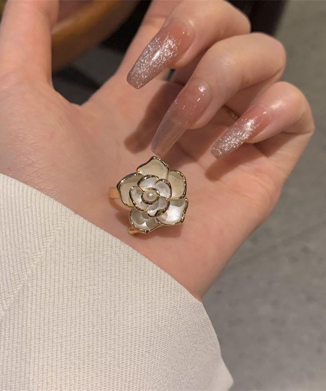 Rings Camellia Orange Fashion Pearl Copper FashionChic