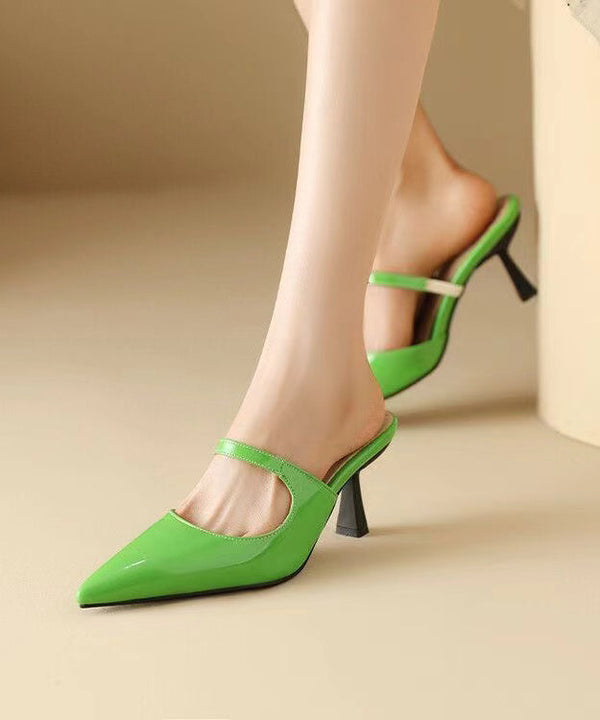 Fashion Pointed Toe High Heel Slide Sandals Green Faux Leather RT1002 Ada Fashion
