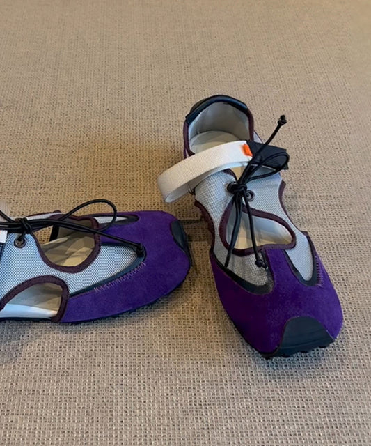 Shoes Hollow Fashion Splicing Women Up Flat Out For Purple Lace FashionChic