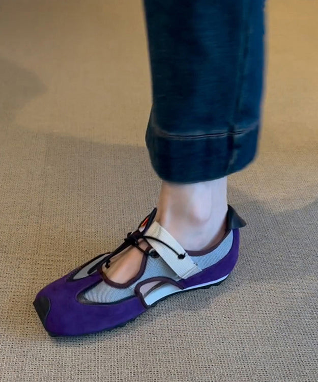 Shoes Hollow Fashion Splicing Women Up Flat Out For Purple Lace FashionChic