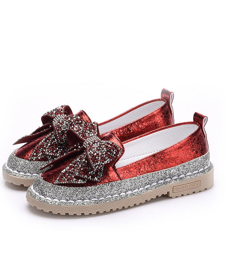 Zircon Splicing Red Penny Bow Fashion Loafers FashionChic
