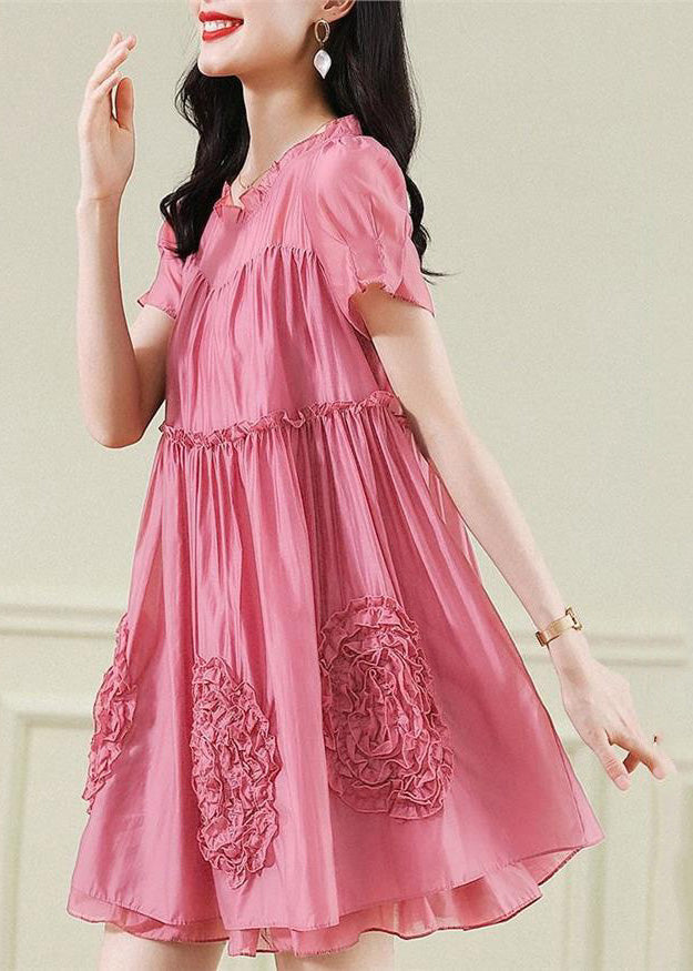 Red Chiffon Dresses Ruffled Short Floral Fashion Sleev Mid FashionChic