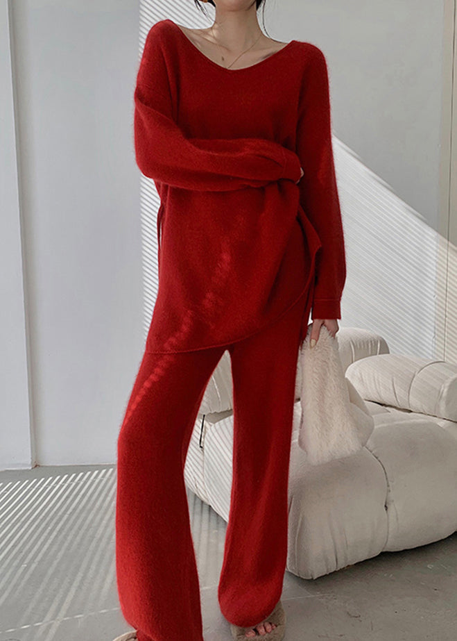 Fashion Red Sweaters And Pants Knit 2 Piece Outfit Fall WO031 HS-TPIEC241109