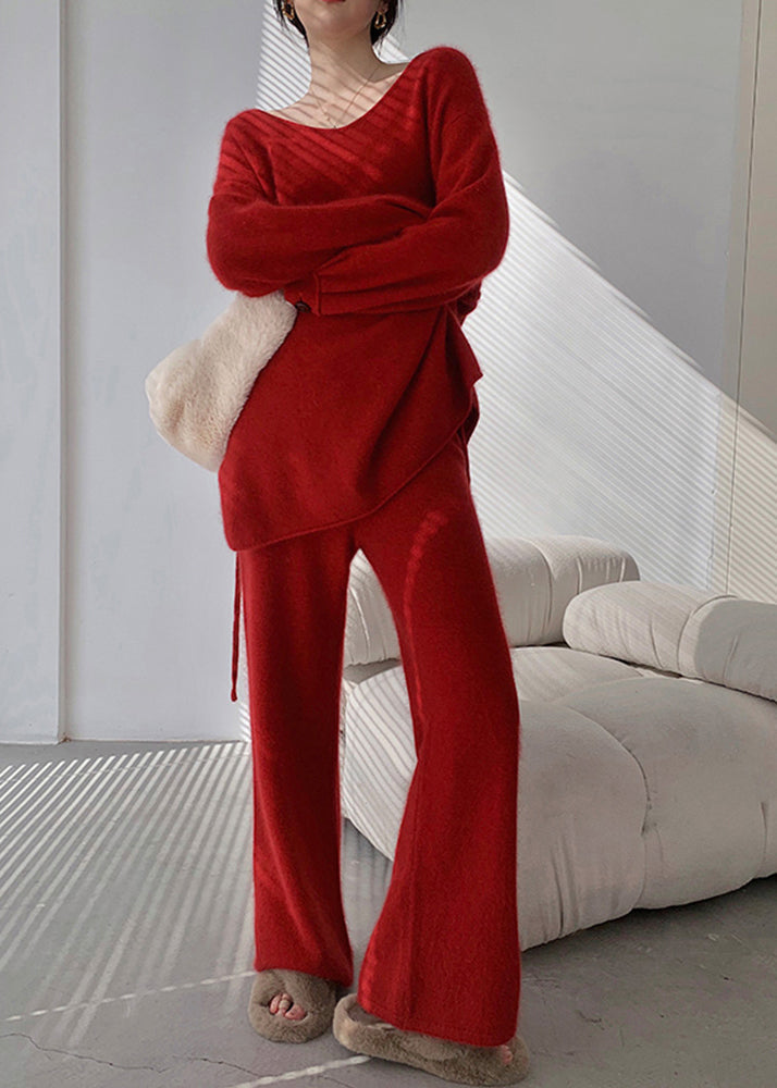 Fashion Red Sweaters And Pants Knit 2 Piece Outfit Fall WO031 HS-TPIEC241109