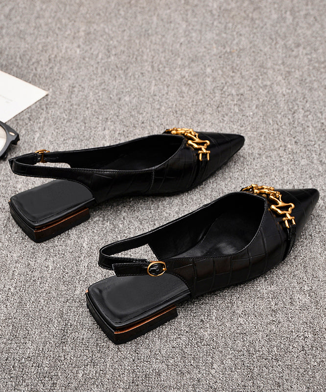 Black Fashion Cowhide Sandals Leather Splicing Sequined Pointed FashionChic