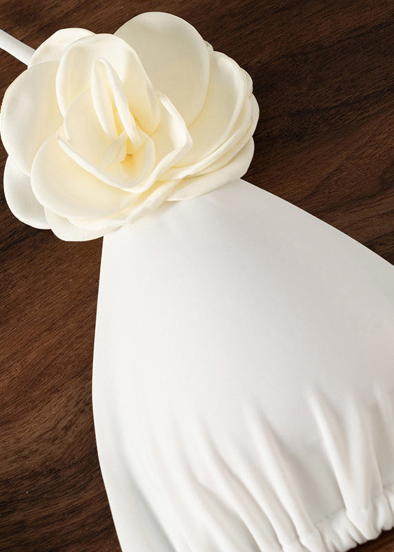 Fashion Sexy White Floral Lace Up Bikini Swimsuit Set VC020 WM-Beach-QQT240615