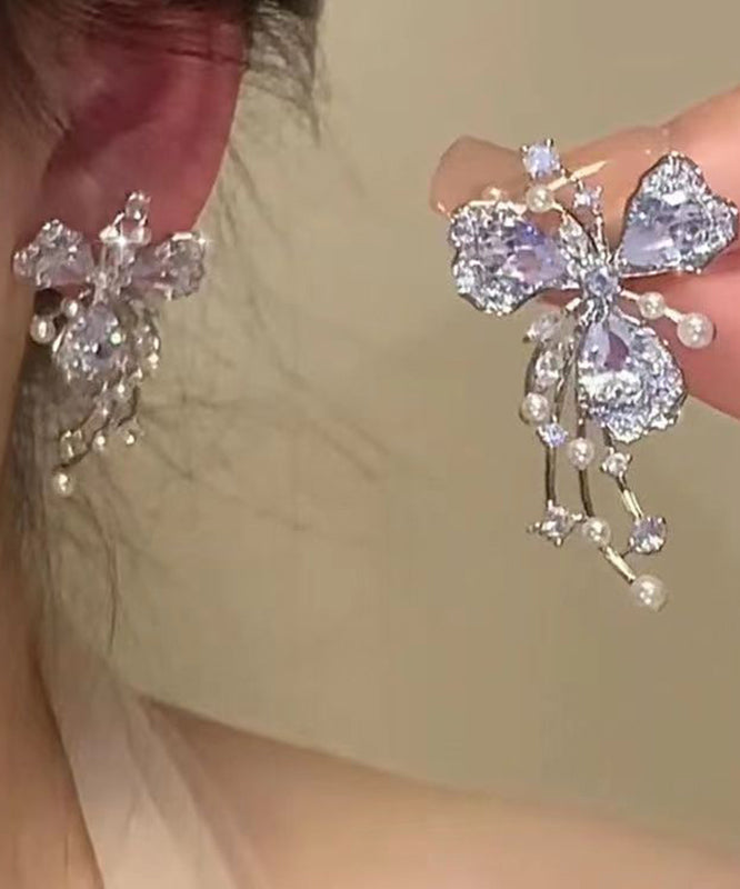 Pearl Copper Zircon Silk Fashion Earrings Floral Stud FashionChic
