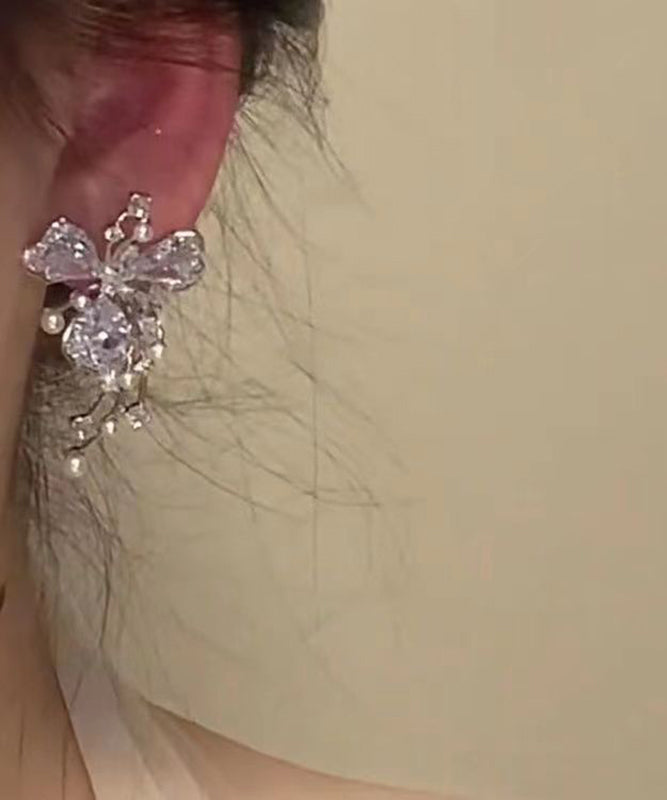 Pearl Copper Zircon Silk Fashion Earrings Floral Stud FashionChic