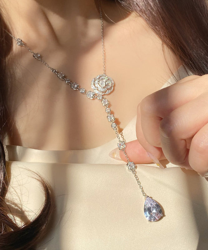 Fashion Silk Sterling Silver Zircon Rose Tassel Pendant Necklace KX1034 Ada Fashion