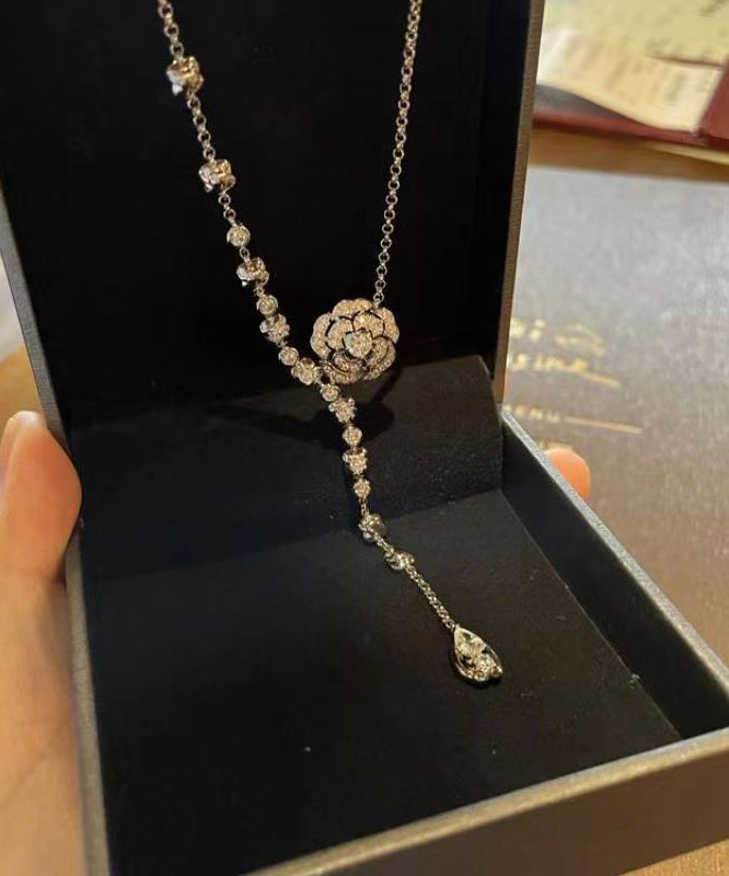 Fashion Silk Sterling Silver Zircon Rose Tassel Pendant Necklace KX1034 Ada Fashion