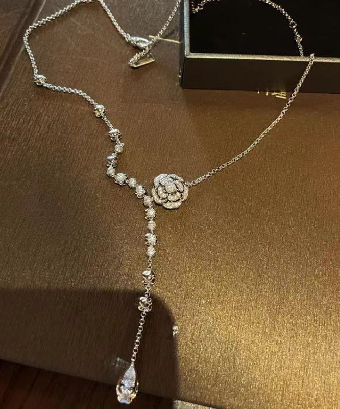 Fashion Silk Sterling Silver Zircon Rose Tassel Pendant Necklace KX1034 Ada Fashion