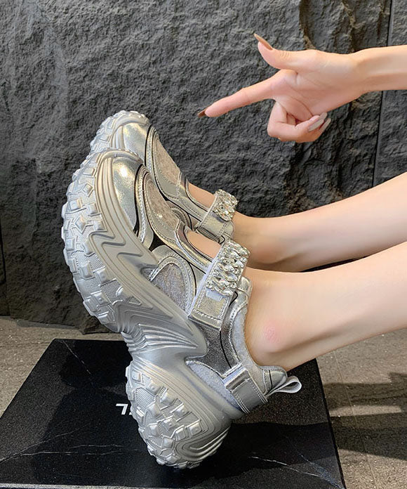 Fashion Silver Platform Sequins Zircon Breathable Mesh Sport Shoes QK054 shoe-LX241013