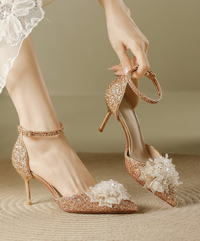 Fashion Splicing Sequins Pointed Silver Stiletto Heels High Toe FashionChic