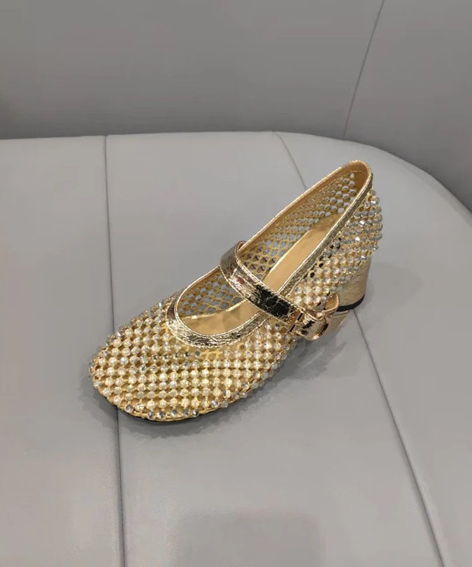 Fashion Black Mesh Zircon Breathable Splicing Chunky Shoes FashionChic