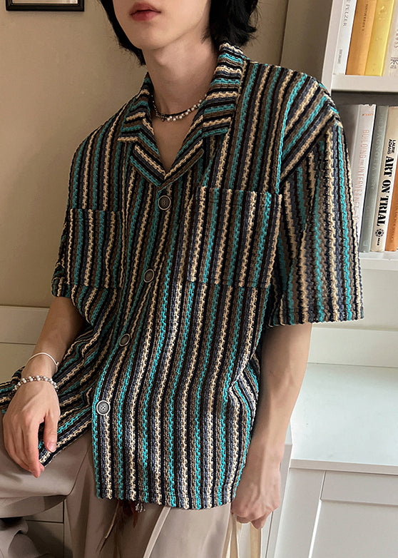 Pockets Summer Mens Shirts Button Striped Cotton Fashion FashionChic