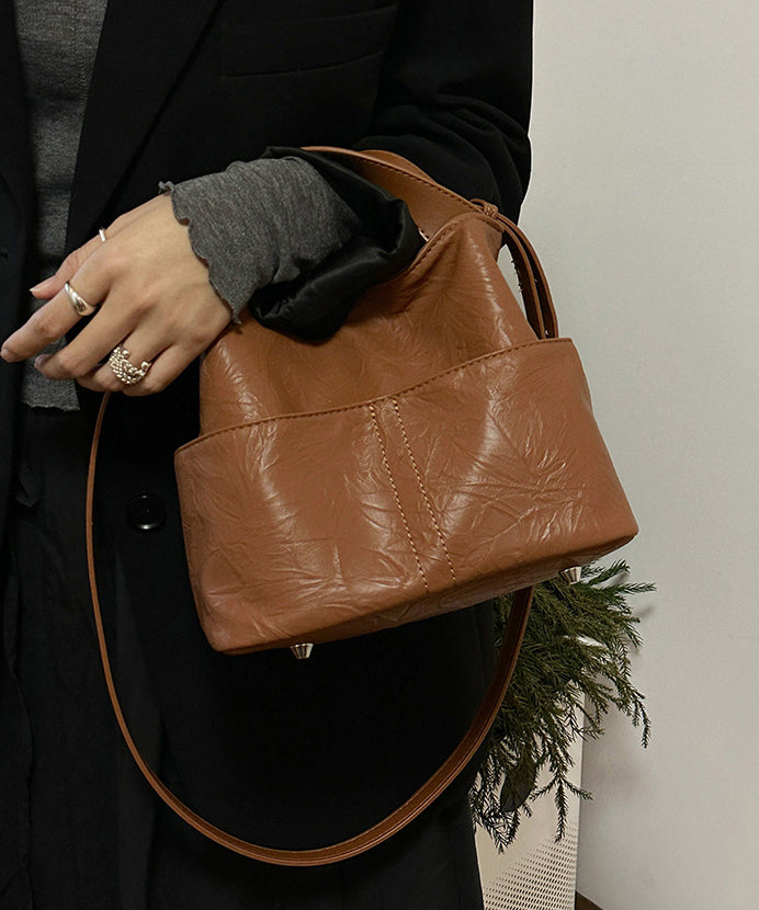 Fashion Versatile Brown Faux Leather Tote Handbag WI031 Bag-BGS241105