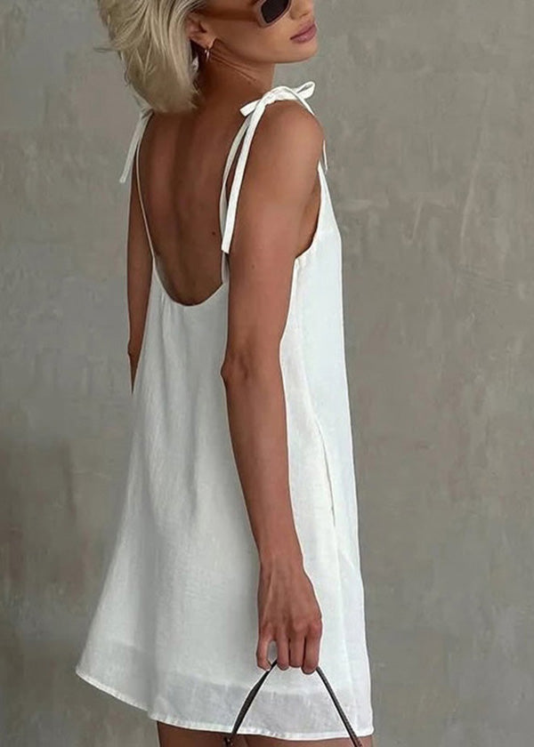 Mini Fashion White Dresses Lace Backless Up Summer Cotton FashionChic