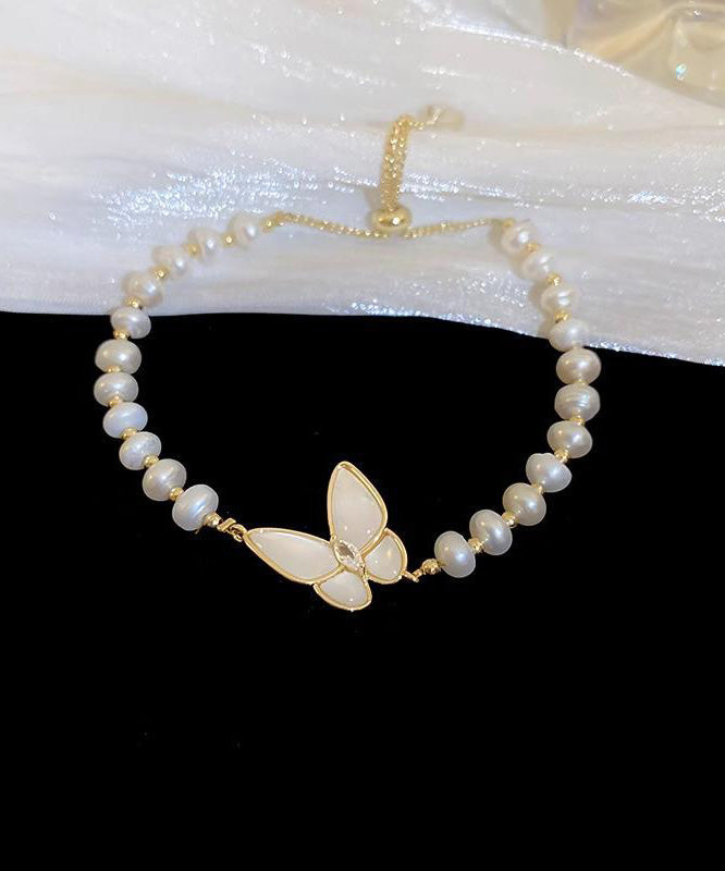 White Copper Alloy Charm Fashion Bracelet Pearl Butterfly FashionChic