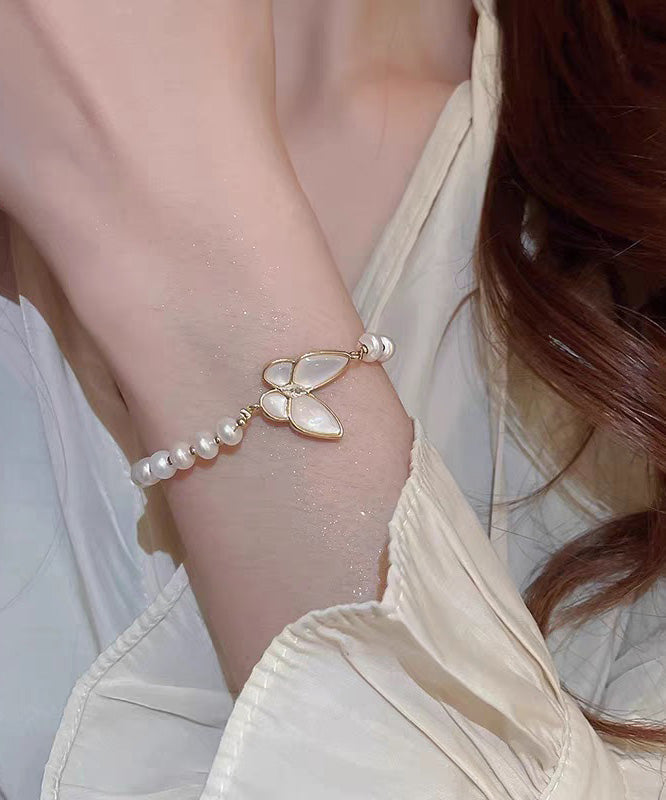 White Copper Alloy Charm Fashion Bracelet Pearl Butterfly FashionChic