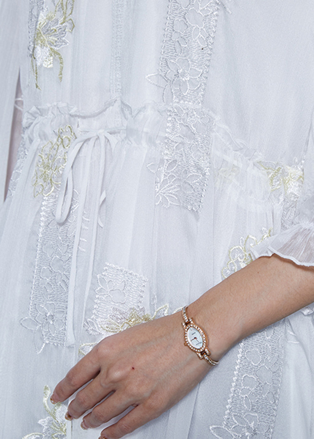 Fashion White Embroidered Silk Cinched Dresses Summer SD1045 Ada Fashion