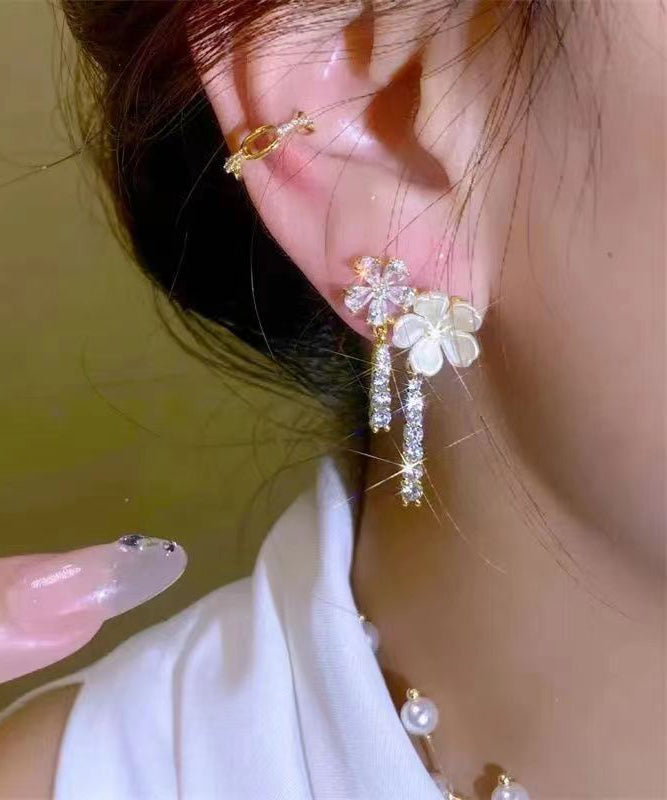 Overgild Drop Pearl Silver Fashion Sterling White Zircon Floral FashionChic