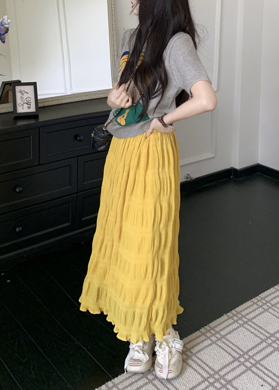 Fashion Yellow Elastic Waist Wrinkled Cotton Skirt Summer BV005 MZF-SKTS240702