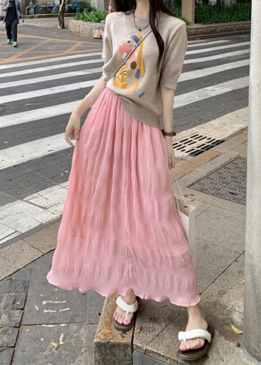 Fashion Yellow Elastic Waist Wrinkled Cotton Skirt Summer BV005 MZF-SKTS240702