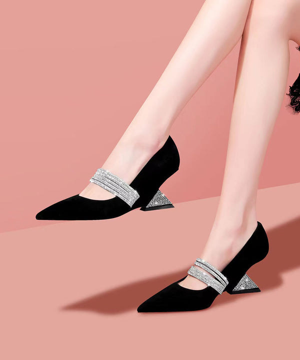 Fashionable Black Zircon Pointed Irregular Heel Sandals RT1010 Ada Fashion