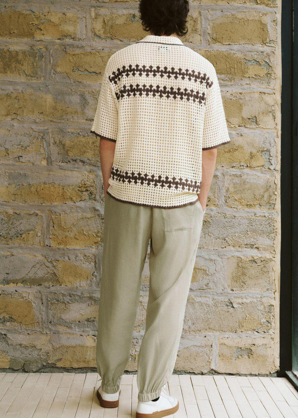 Men Apricot Shirt Knit Out Hollow Polo Fine Summer FashionChic
