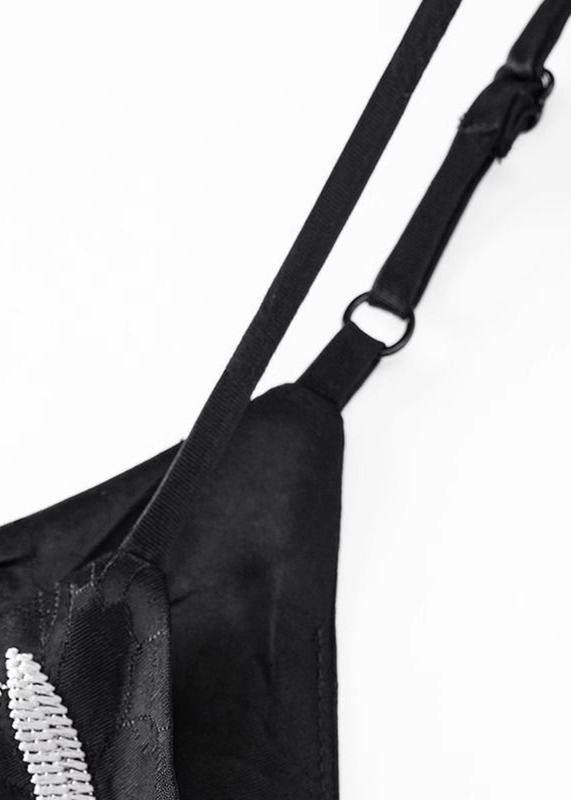 Strap Summer Spaghetti Vests Fine Silk Embroidered Black FashionChic