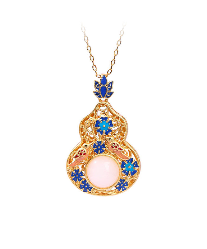 Fine Blue Ancient Gold Jade Enamel Lotus Flower Gourd Pendant Necklace KX1073 Ada Fashion