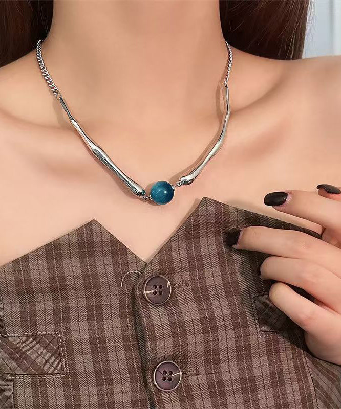 Fine Blue Metal Asymmetric Beads Pendant Necklace RA009 ABC