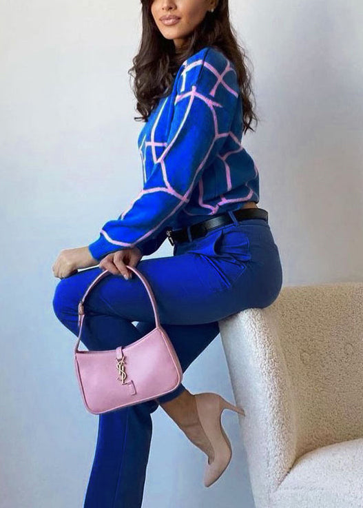 Fine Blue O Neck Thick Striped Knit Sweater Fall QY001 BB-ZS-WM-NTP241002