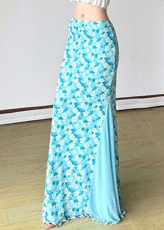 Fine Skirt High Summer Tulle Waist Blue Maxi Patchwork FashionChic