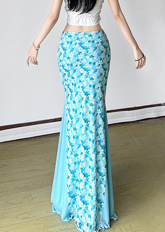 Fine Skirt High Summer Tulle Waist Blue Maxi Patchwork FashionChic