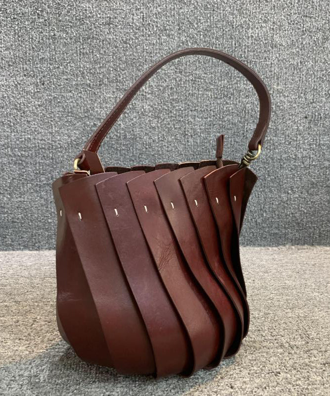 Fine Coffee Patchwork Calf Leather Tote Handbag MM041 Bag-BGS240620