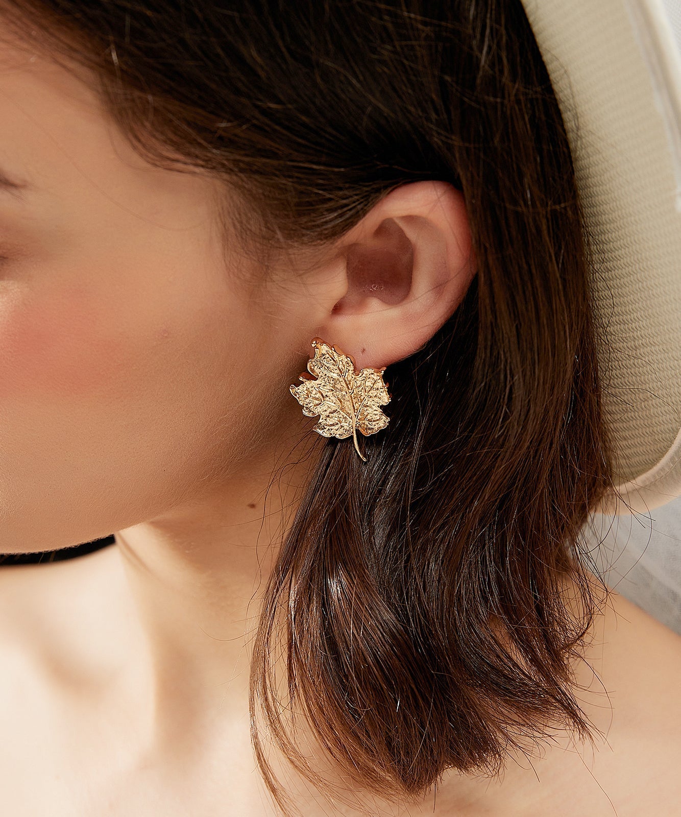 Fine Gold Copper Overgild Leaves Stud Earrings PO021 JEW-EAR240729